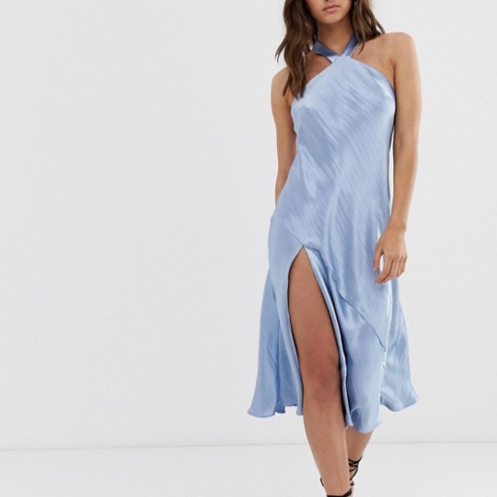 Blue satin midi dress